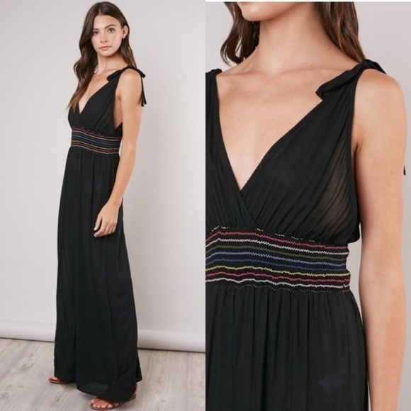 Black Tie Strap Smocked Jumpsuit - Picture 2 of 5